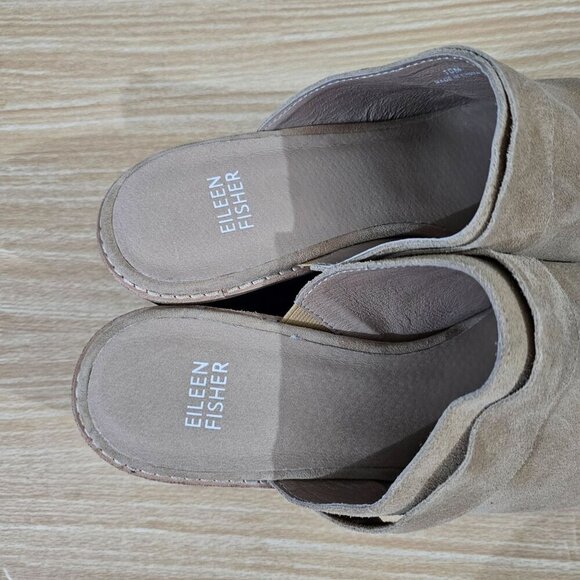 Eileen Fisher Hiya Clog Mule Heel Womens Shoe Ecru Beige Suede Size 10 - Picture 8 of 11